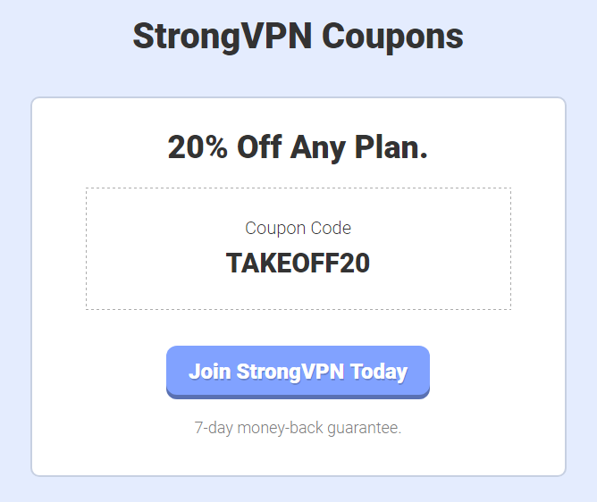 20 percent coupons of strongVPN