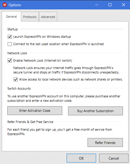 ExpressVPN firewall-based kill switch and DNS leak protection