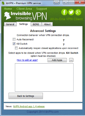 app setting of ibvpn