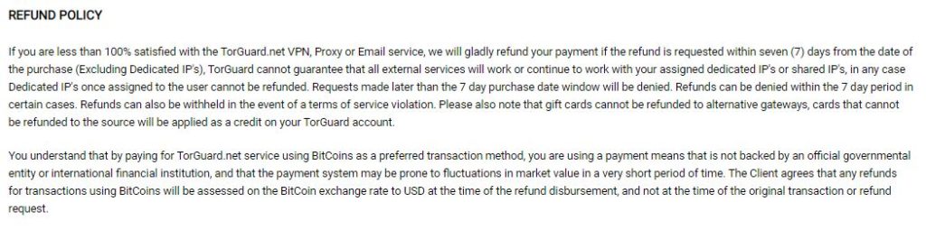 refund policy of torguard